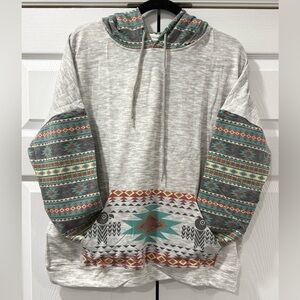 AMERICAN BLING Gray Western Aztec Pattern Pullover Hoodie NWT